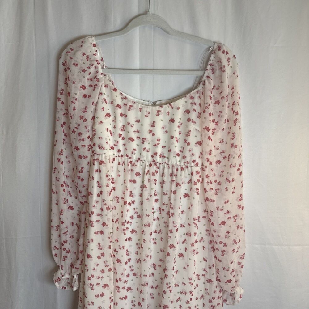 FRANCESCA'S MI AMI WHITE RED FLORAL LONG SLEEVE BABYDOLL DRESS Size XS Preowned - Picture 2 of 16